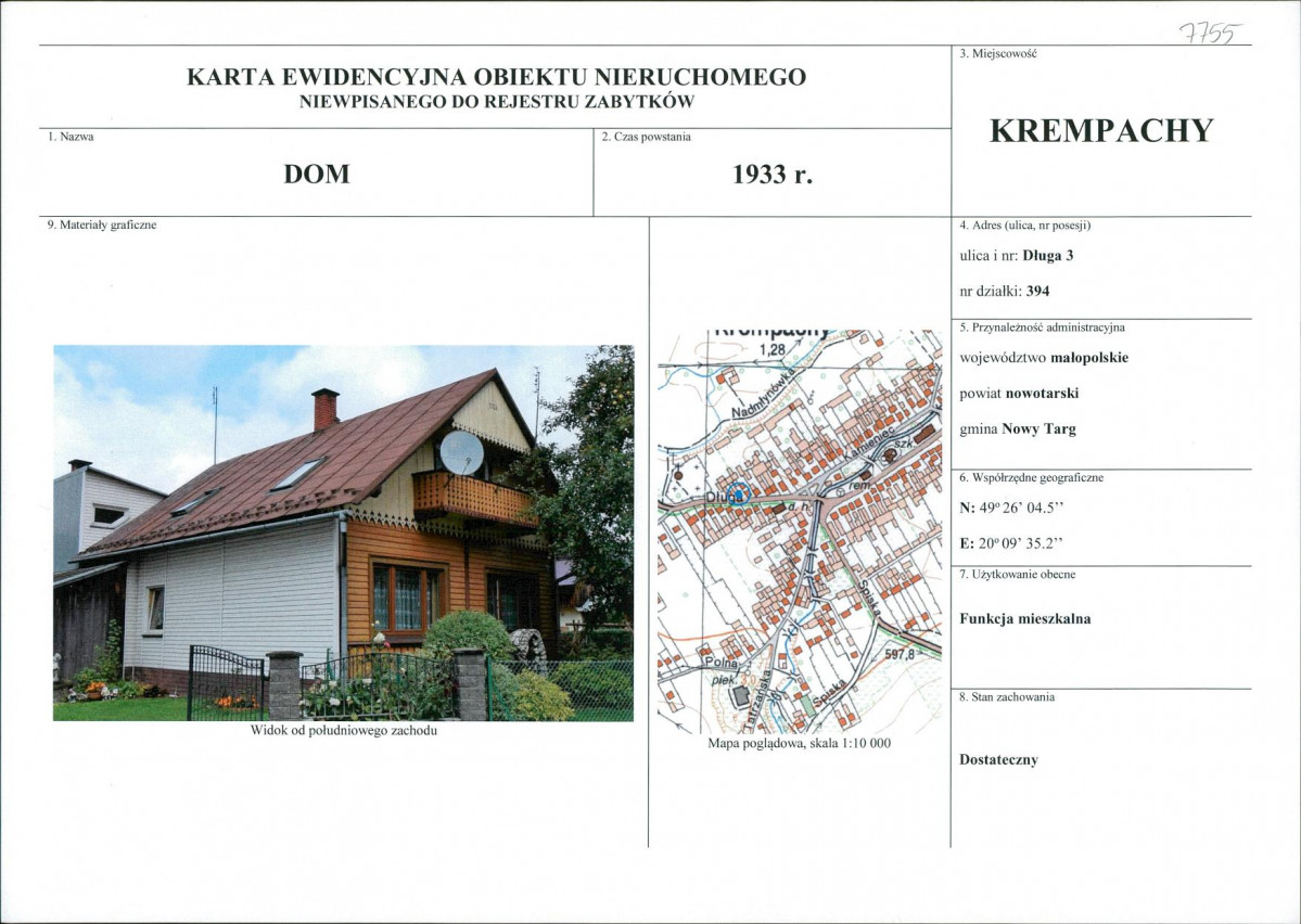 KEZN - Karta obiektu niewpisanego do rejestru, skan nr 1