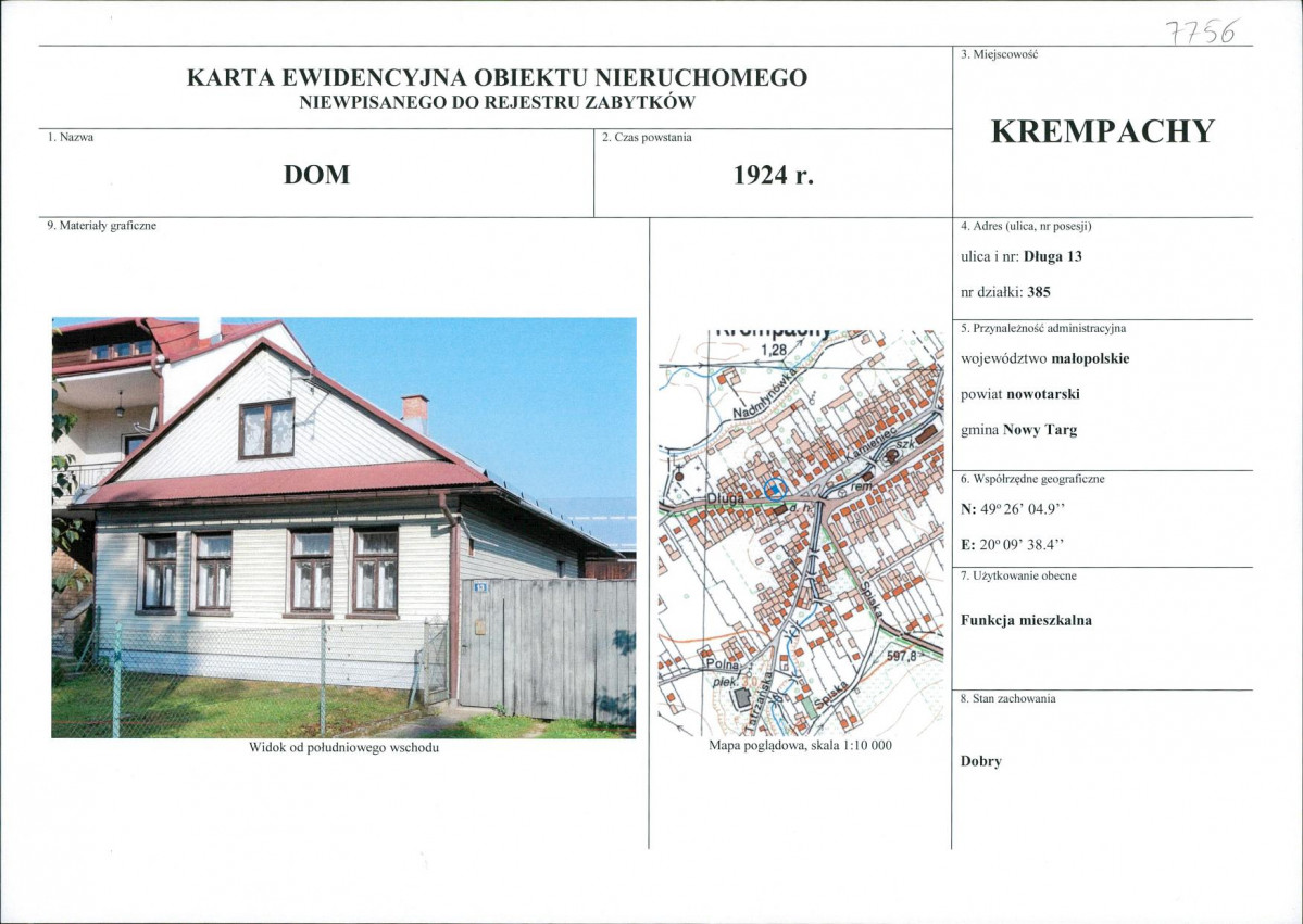 KEZN - Karta obiektu niewpisanego do rejestru, skan nr 1