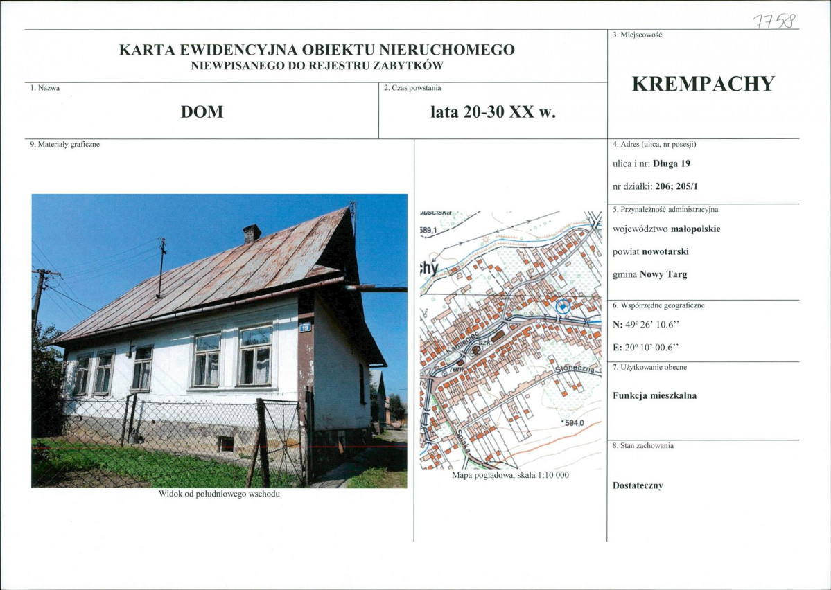 KEZN - Karta obiektu niewpisanego do rejestru, skan nr 1