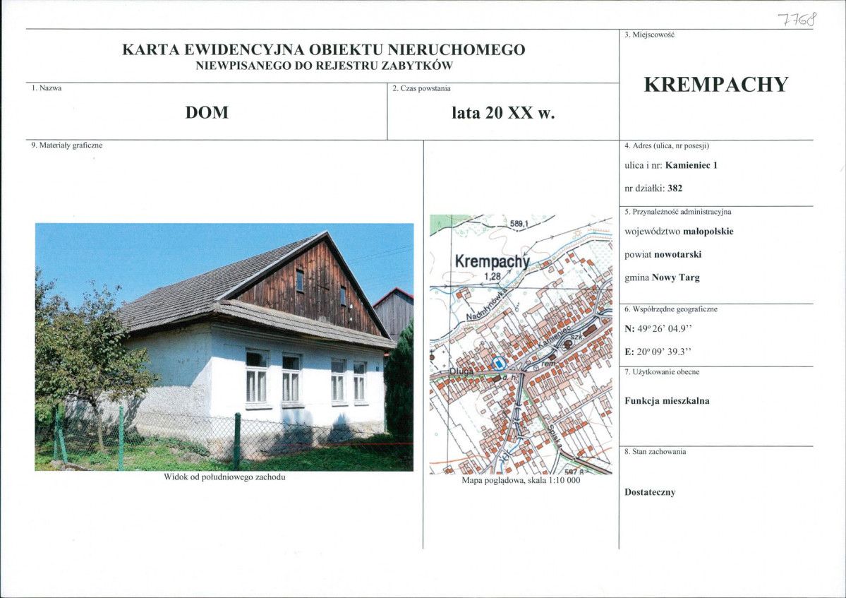 KEZN - Karta obiektu niewpisanego do rejestru, skan nr 1