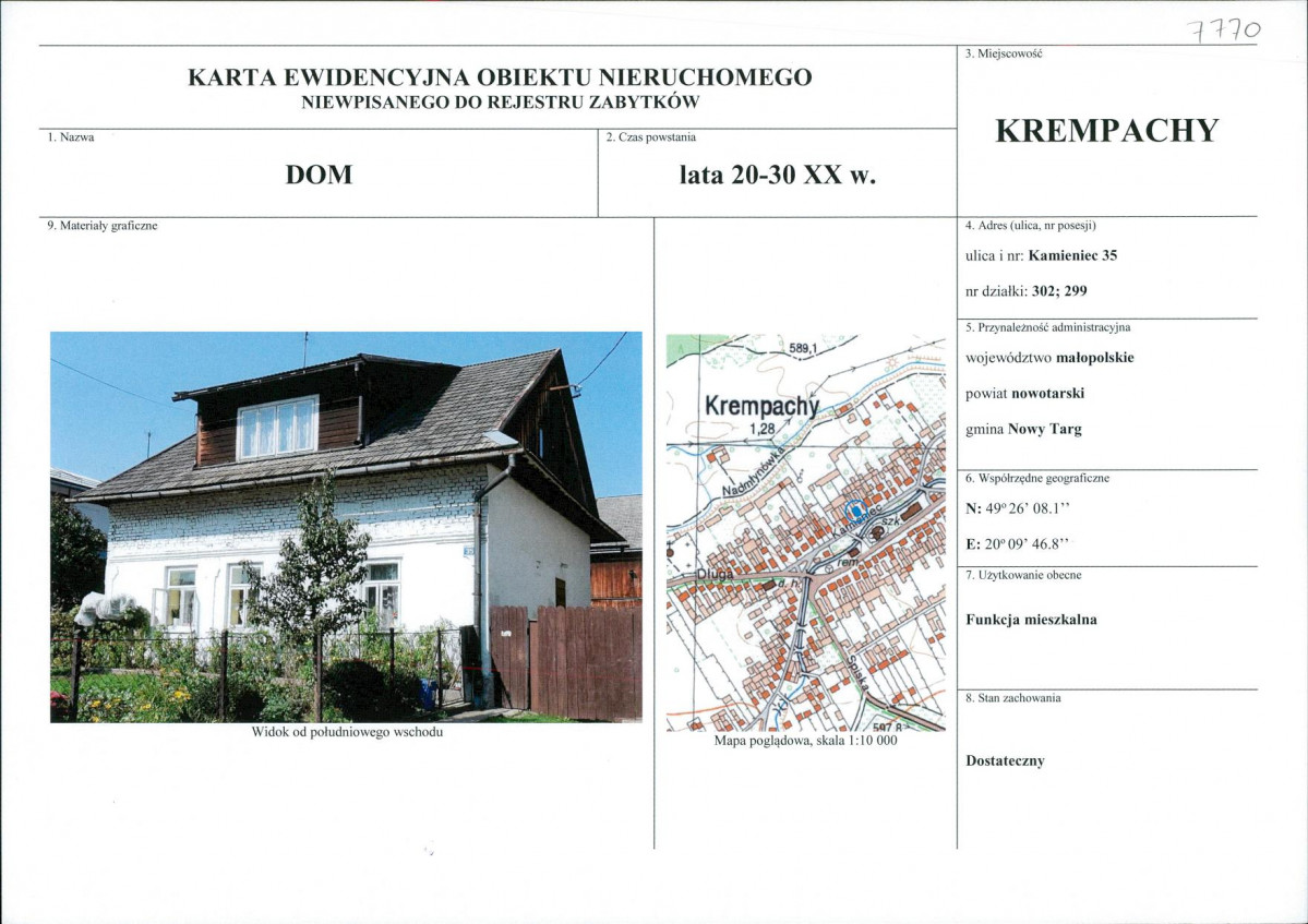 KEZN - Karta obiektu niewpisanego do rejestru, skan nr 1