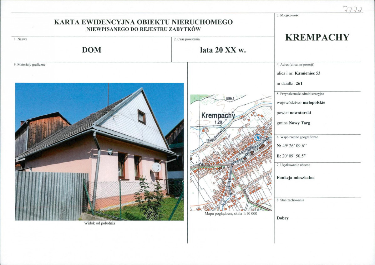 KEZN - Karta obiektu niewpisanego do rejestru, skan nr 1