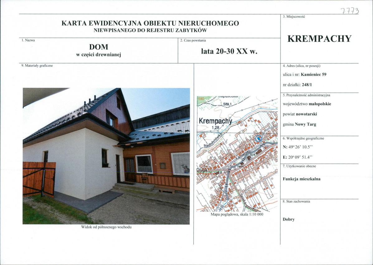 KEZN - Karta obiektu niewpisanego do rejestru, skan nr 1