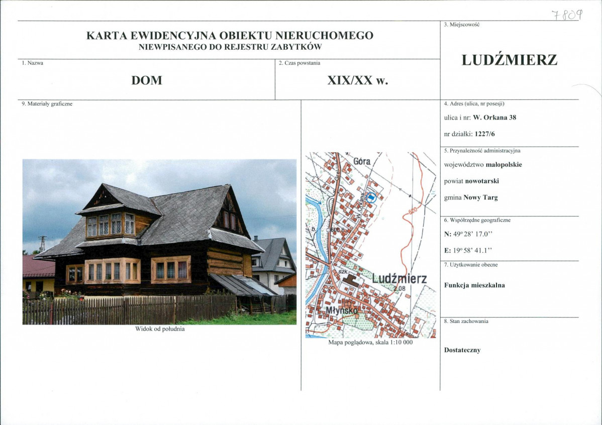 KEZN - Karta obiektu niewpisanego do rejestru, skan nr 1