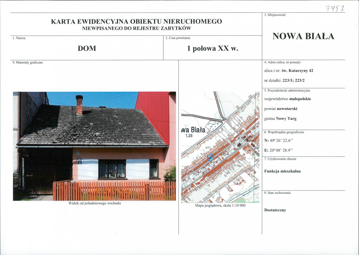 KEZN - Karta obiektu niewpisanego do rejestru, skan nr 1