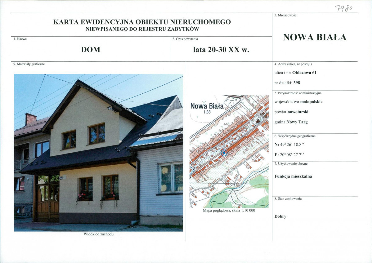 KEZN - Karta obiektu niewpisanego do rejestru, skan nr 1
