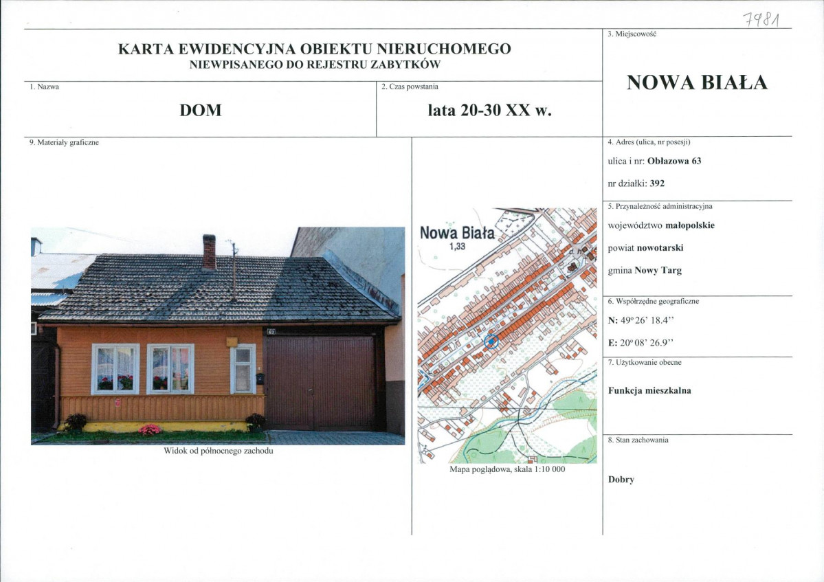 KEZN - Karta obiektu niewpisanego do rejestru, skan nr 1