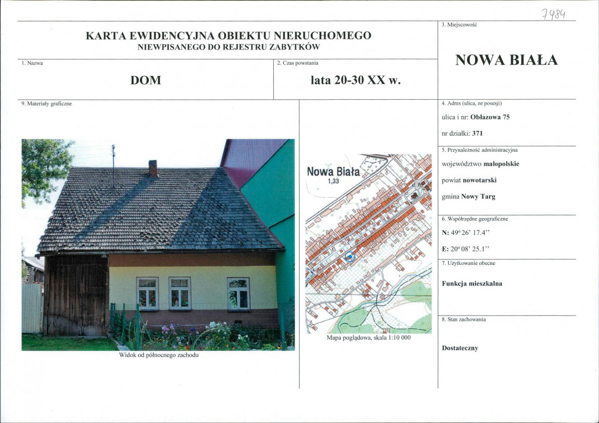 KEZN - Karta obiektu niewpisanego do rejestru, skan nr 1
