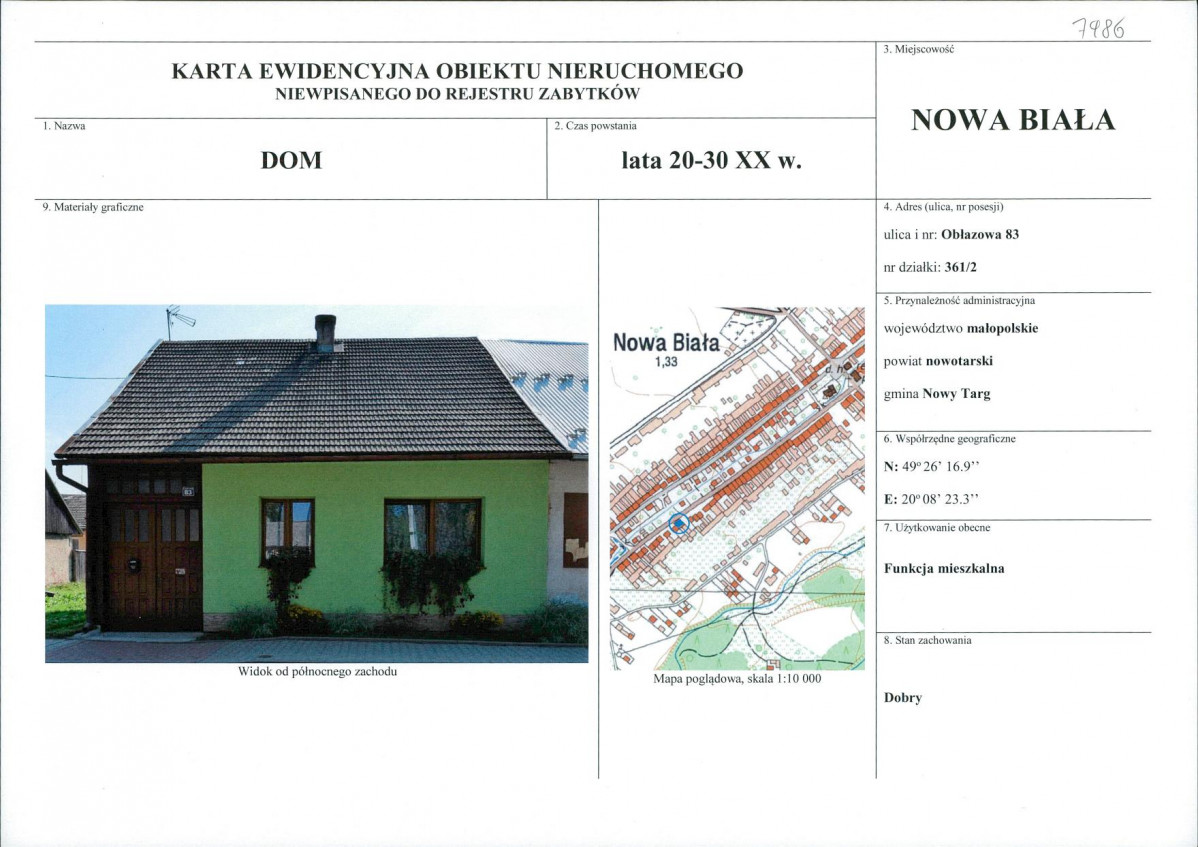 KEZN - Karta obiektu niewpisanego do rejestru, skan nr 1