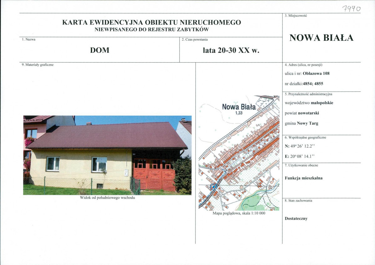 KEZN - Karta obiektu niewpisanego do rejestru, skan nr 1