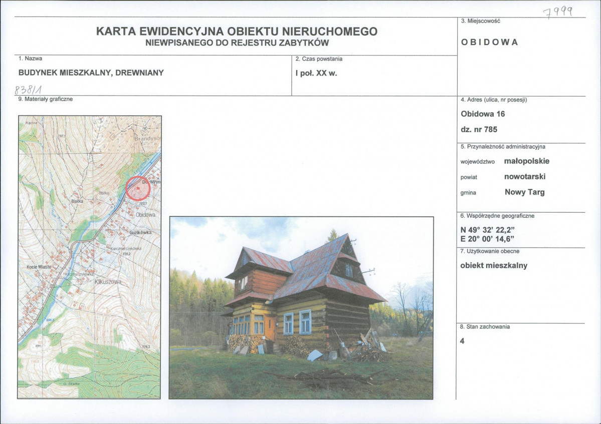 KEZN - Karta obiektu niewpisanego do rejestru, skan nr 1