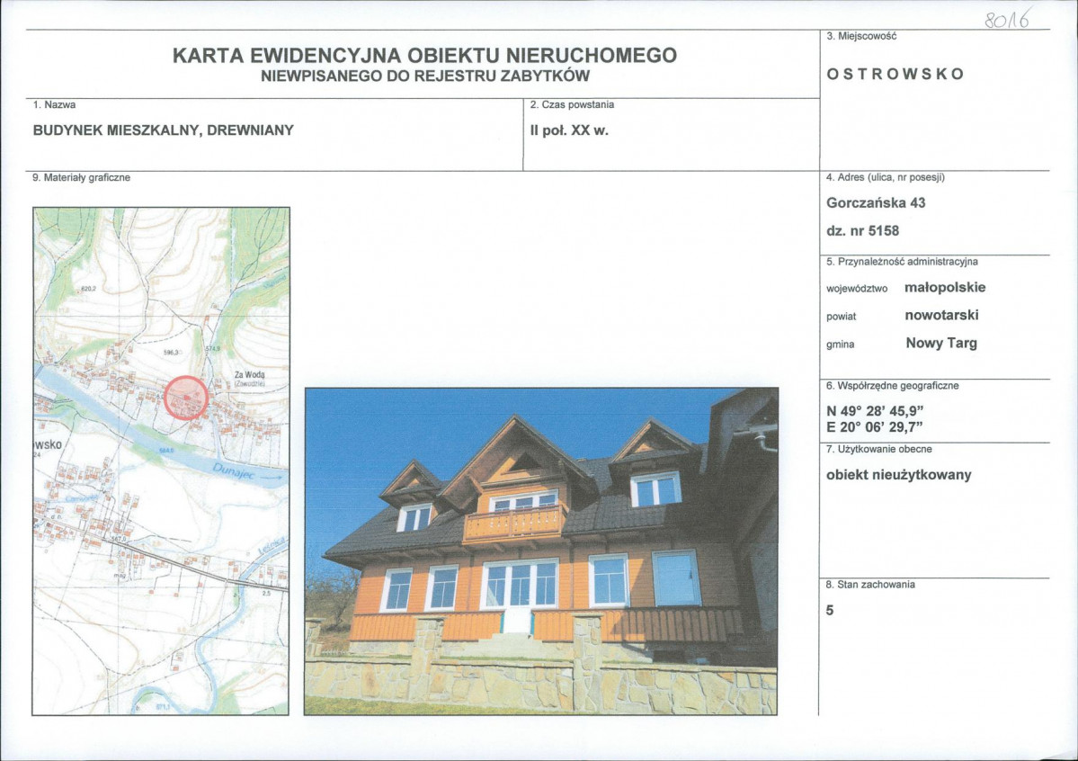 KEZN - Karta obiektu niewpisanego do rejestru, skan nr 1