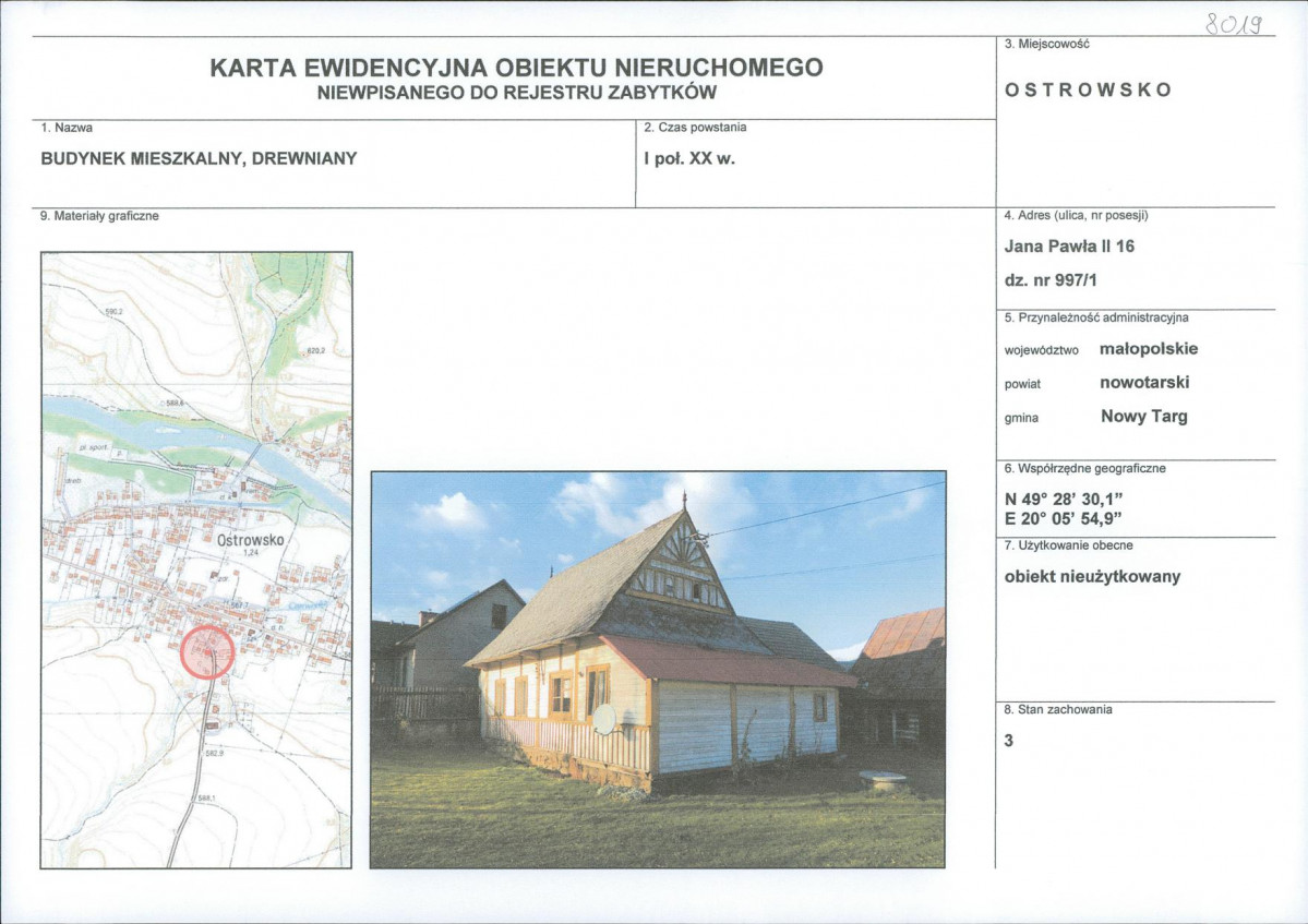 KEZN - Karta obiektu niewpisanego do rejestru, skan nr 1