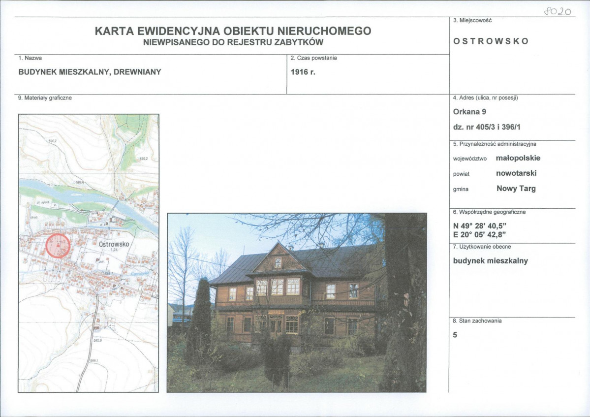KEZN - Karta obiektu niewpisanego do rejestru, skan nr 1