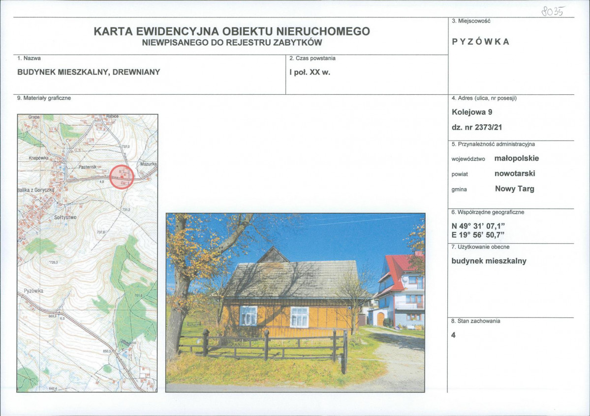 KEZN - Karta obiektu niewpisanego do rejestru, skan nr 1