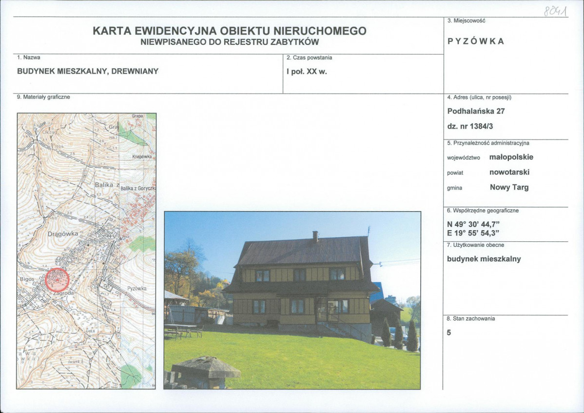KEZN - Karta obiektu niewpisanego do rejestru, skan nr 1