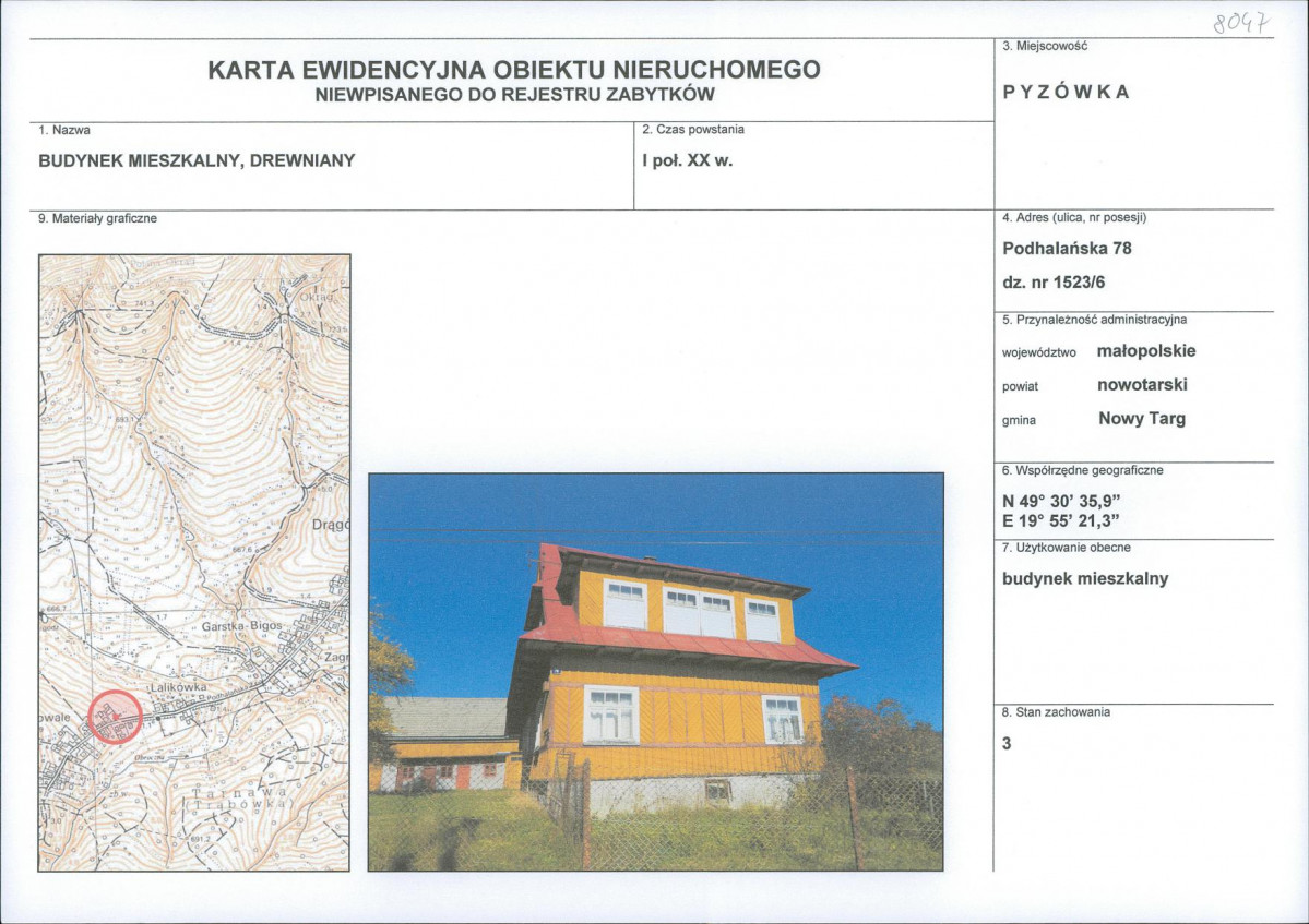 KEZN - Karta obiektu niewpisanego do rejestru, skan nr 1
