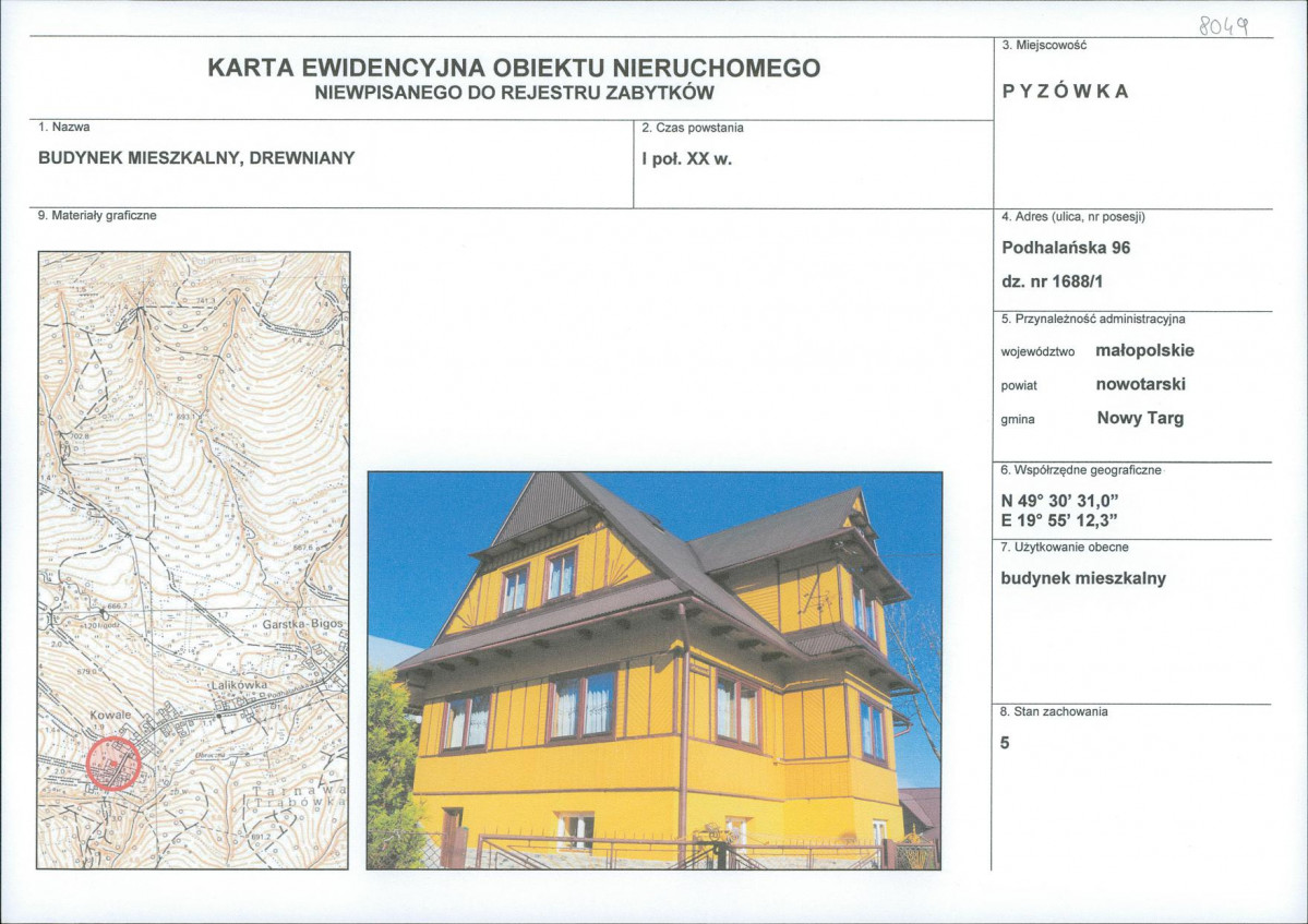 KEZN - Karta obiektu niewpisanego do rejestru, skan nr 1