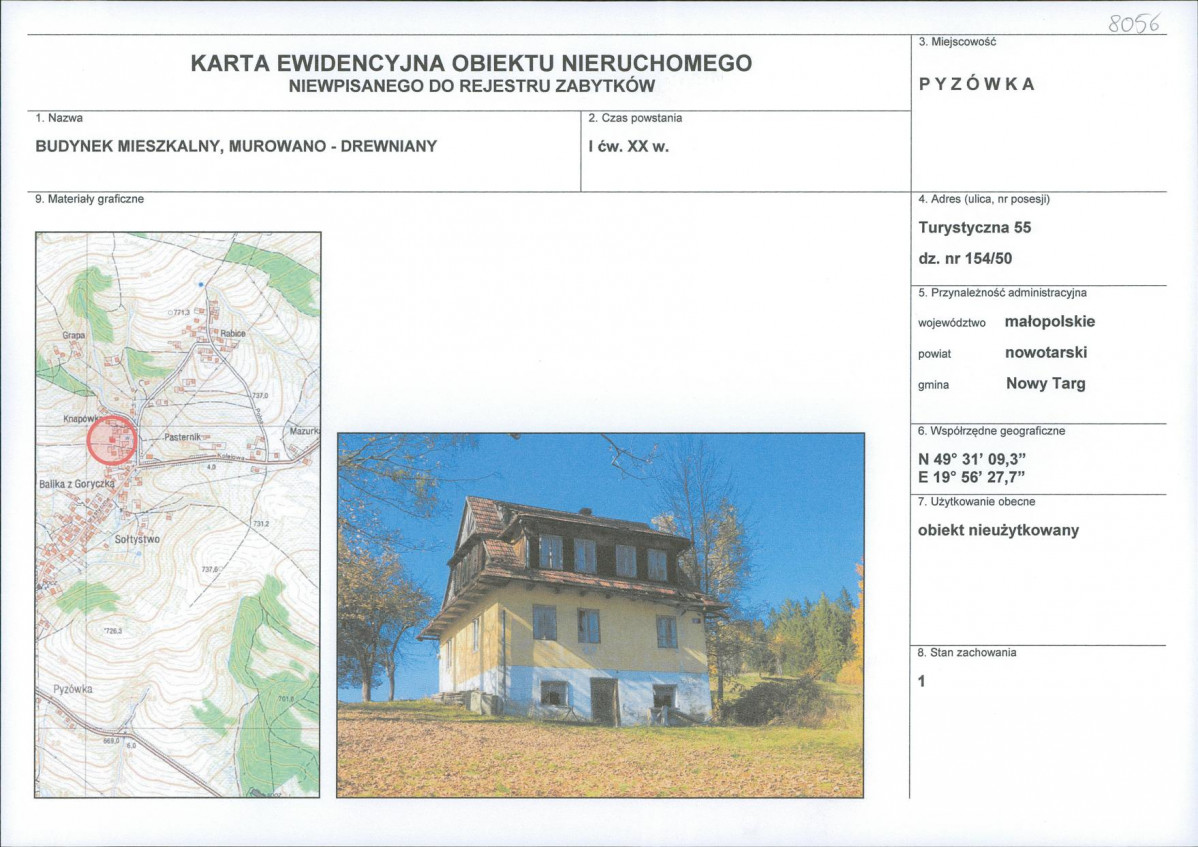 KEZN - Karta obiektu niewpisanego do rejestru, skan nr 1