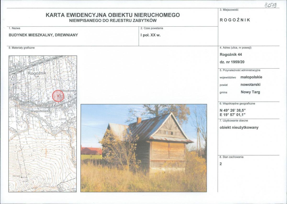 KEZN - Karta obiektu niewpisanego do rejestru, skan nr 1