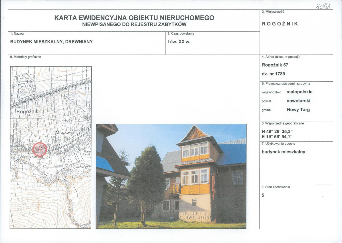 KEZN - Karta obiektu niewpisanego do rejestru, skan nr 1