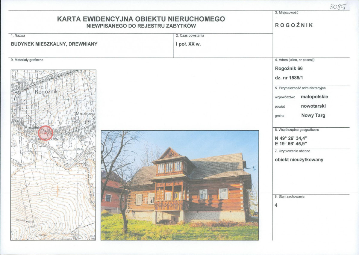 KEZN - Karta obiektu niewpisanego do rejestru, skan nr 1