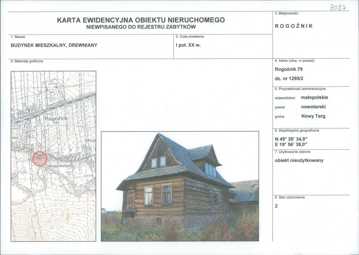 KEZN - Karta obiektu niewpisanego do rejestru, skan nr 1