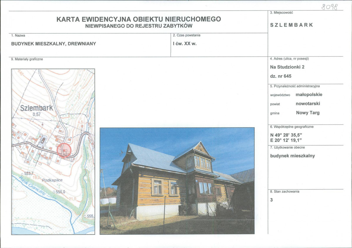 KEZN - Karta obiektu niewpisanego do rejestru, skan nr 1