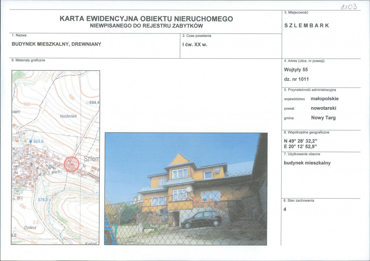 KEZN - Karta obiektu niewpisanego do rejestru, skan nr 1