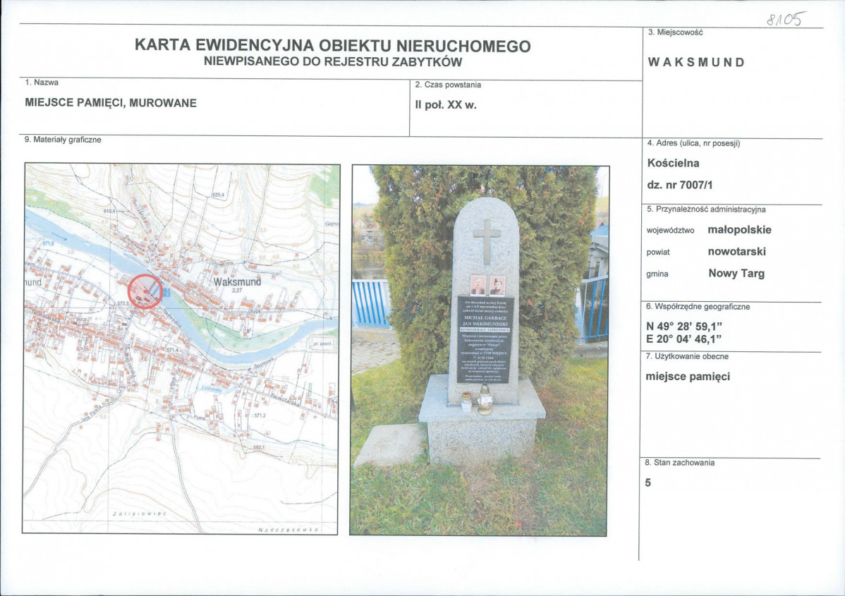 KEZN - Karta obiektu niewpisanego do rejestru, skan nr 1