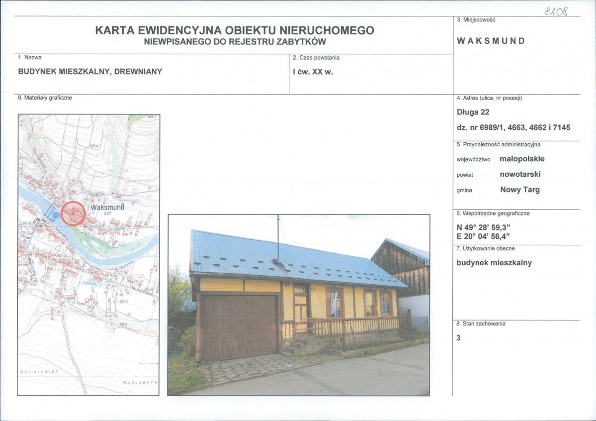Karta obiektu niewpisanego do rejestru, skan nr 1