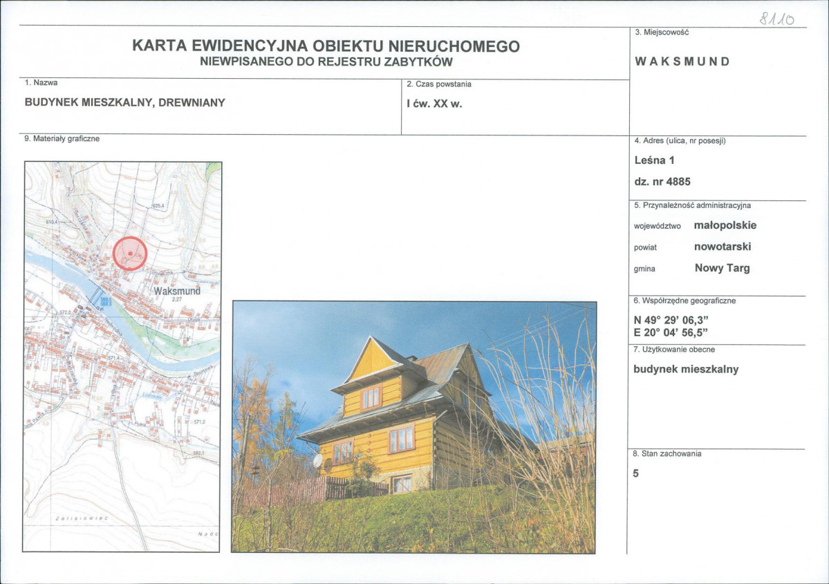 Karta obiektu niewpisanego do rejestru, skan nr 1