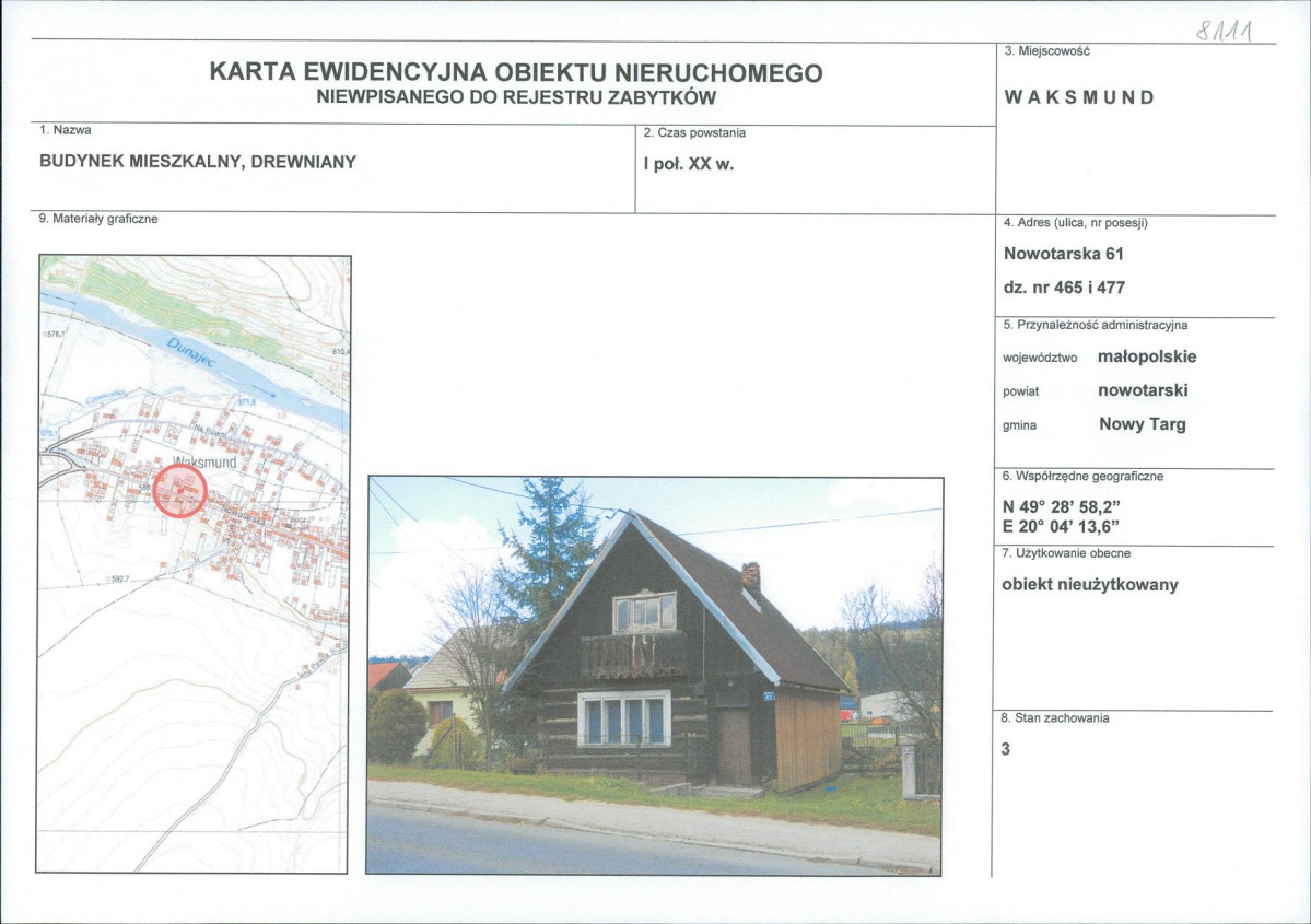 Karta obiektu niewpisanego do rejestru, skan nr 1