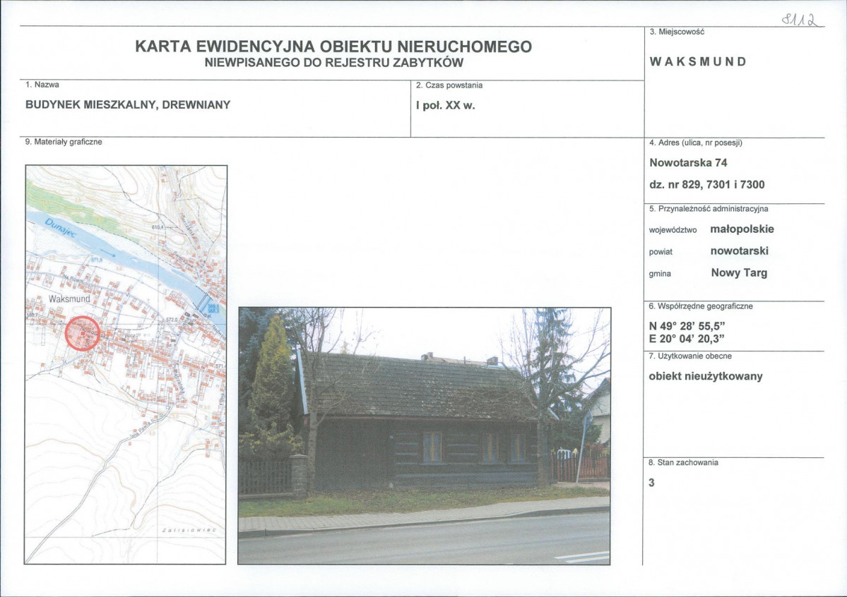 Karta obiektu niewpisanego do rejestru, skan nr 1