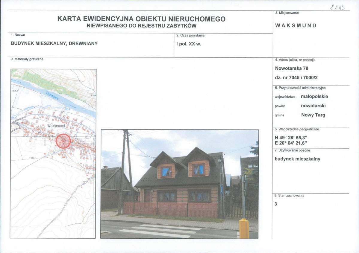 Karta obiektu niewpisanego do rejestru, skan nr 1