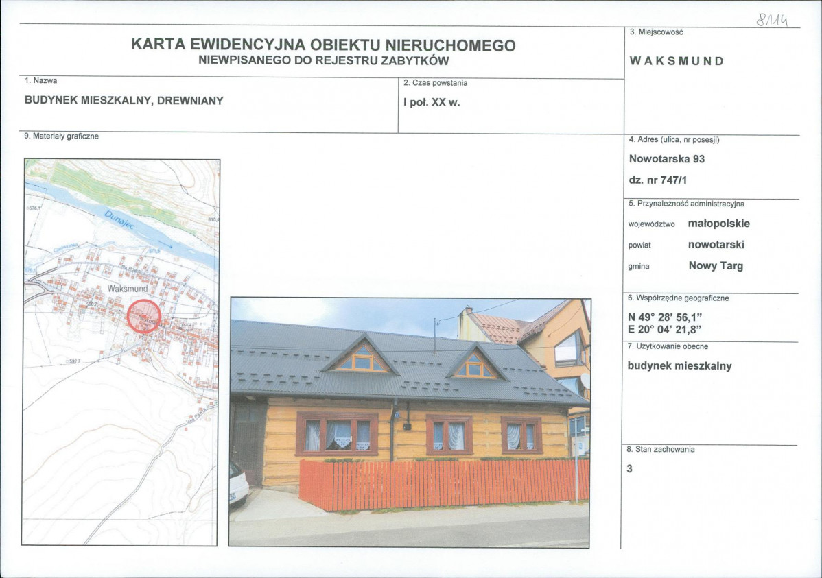 Karta obiektu niewpisanego do rejestru, skan nr 1