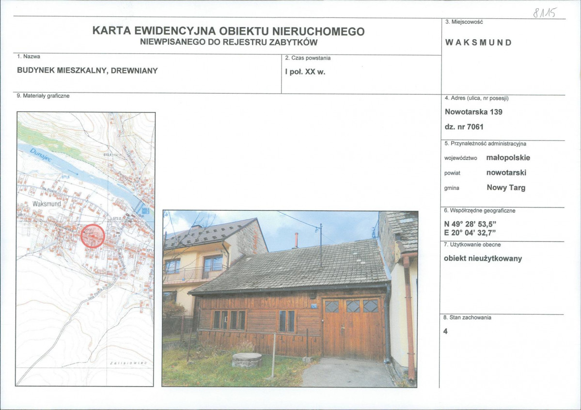 Karta obiektu niewpisanego do rejestru, skan nr 1