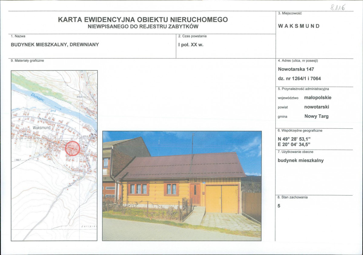 Karta obiektu niewpisanego do rejestru, skan nr 1