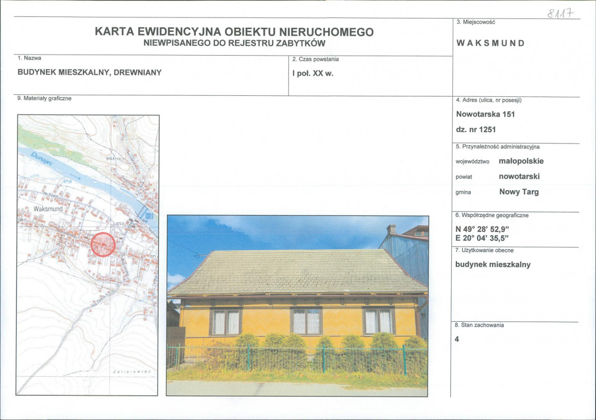 Karta obiektu niewpisanego do rejestru, skan nr 1