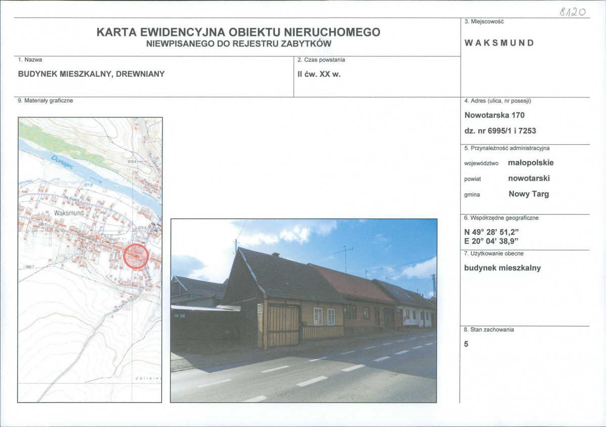 Karta obiektu niewpisanego do rejestru, skan nr 1