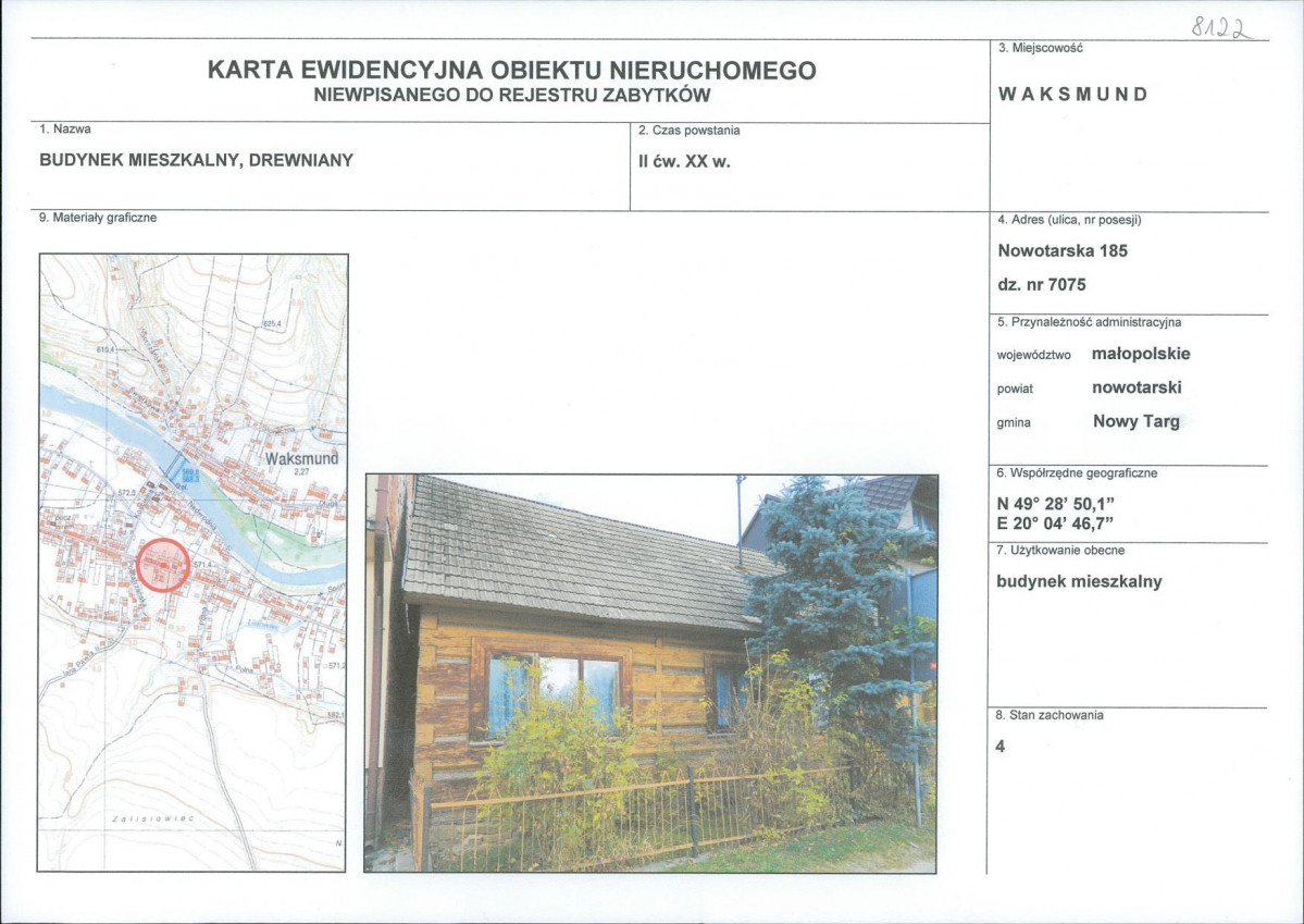 Karta obiektu niewpisanego do rejestru, skan nr 1