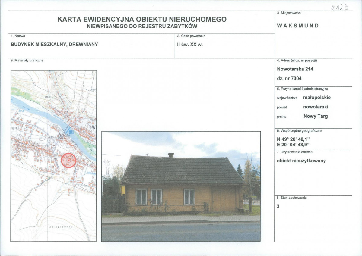Karta obiektu niewpisanego do rejestru, skan nr 1