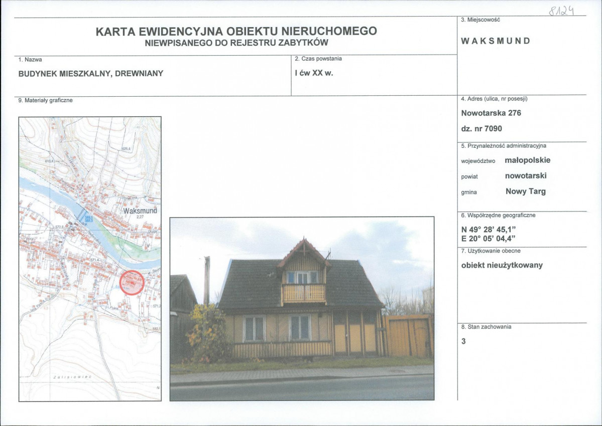 KEZN - Karta obiektu niewpisanego do rejestru, skan nr 1