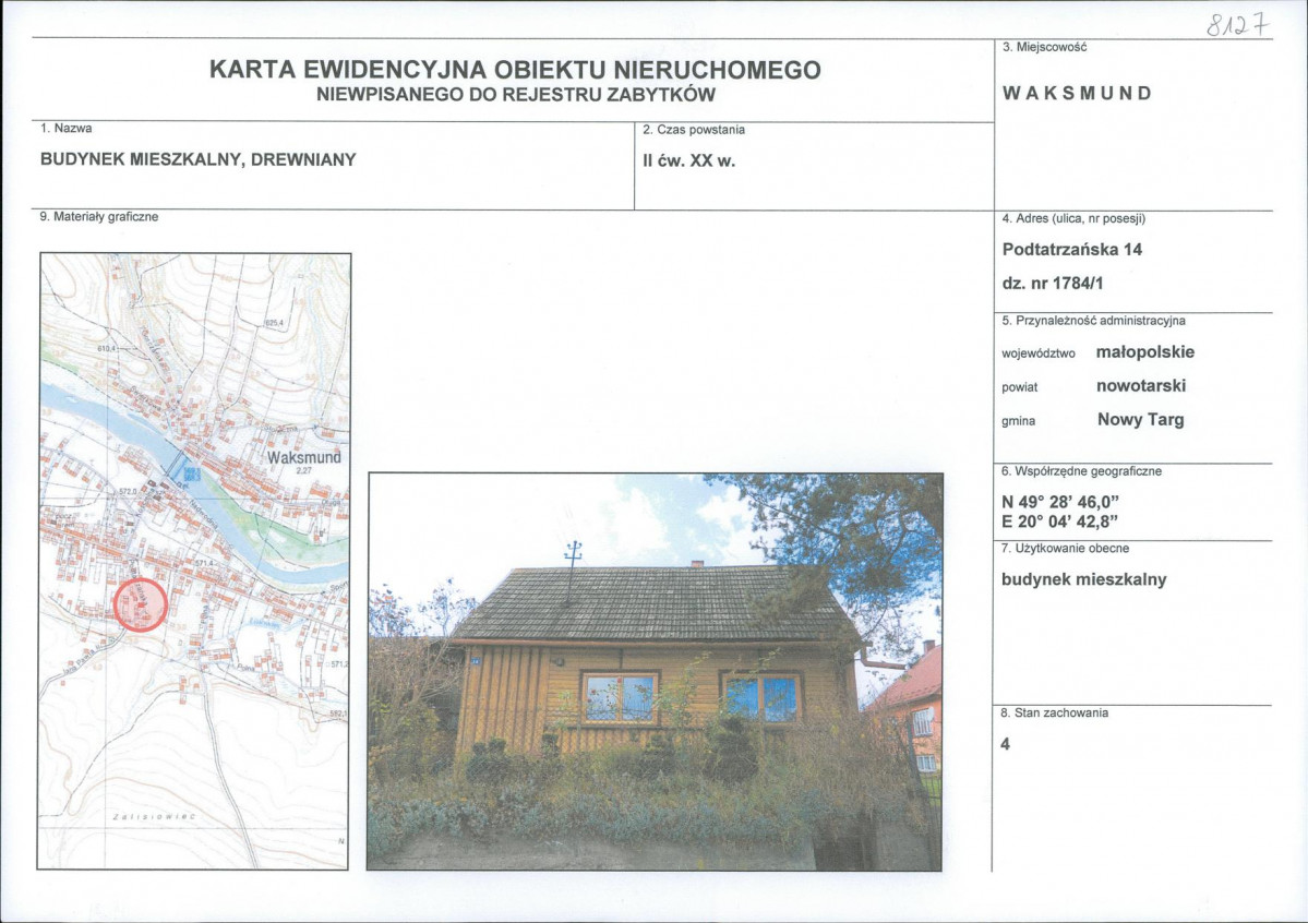 KEZN - Karta obiektu niewpisanego do rejestru, skan nr 1