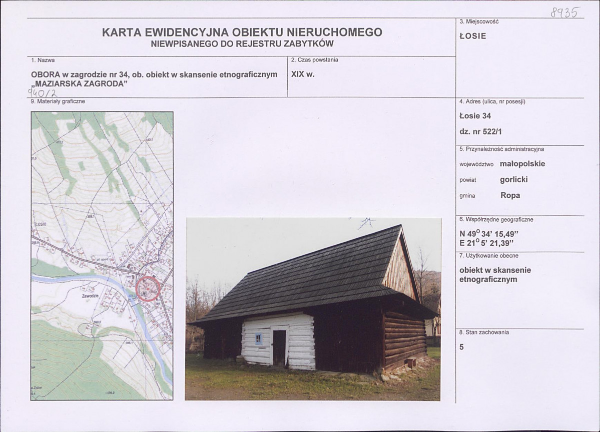 Karta obiektu niewpisanego do rejestru, skan nr 1