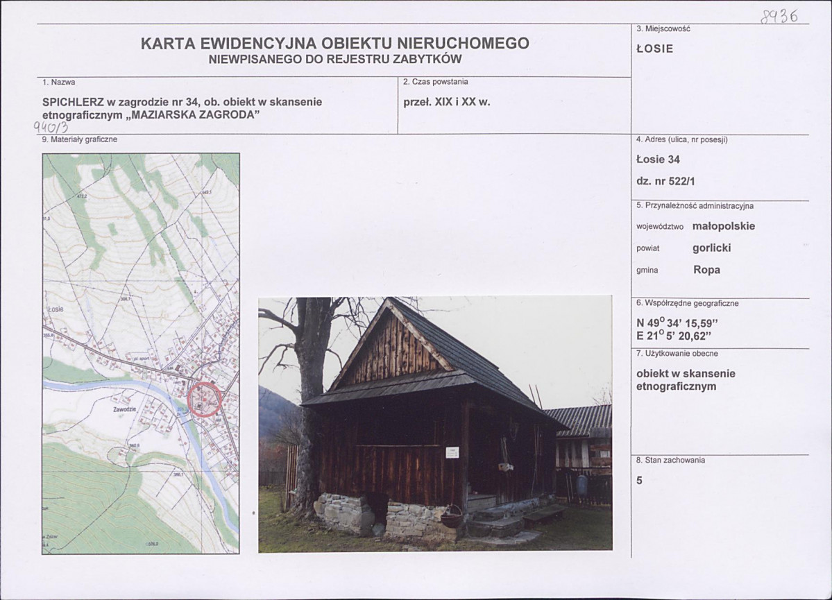 Karta obiektu niewpisanego do rejestru, skan nr 1