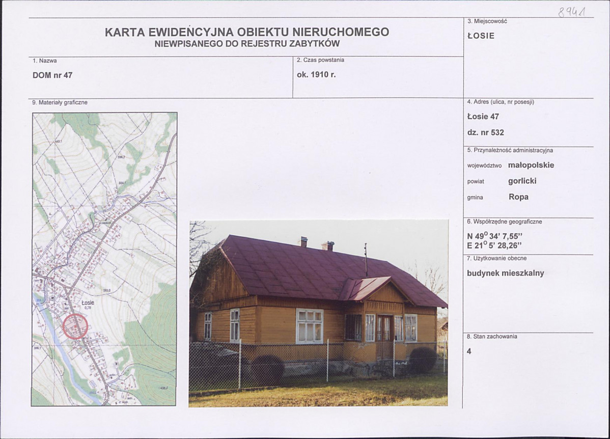 Karta obiektu niewpisanego do rejestru, skan nr 1