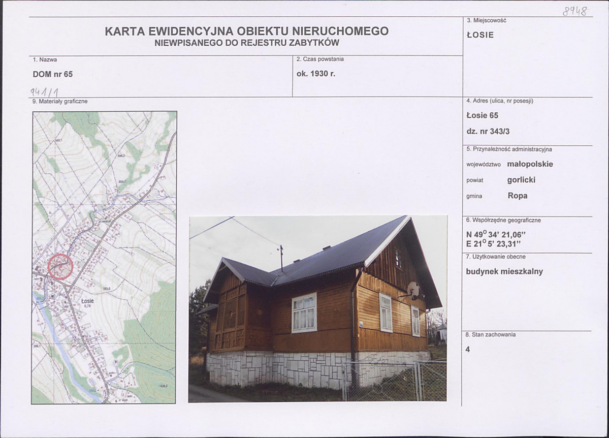 Karta obiektu niewpisanego do rejestru, skan nr 1