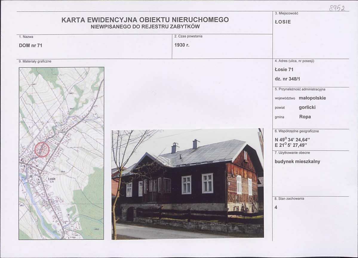 Karta obiektu niewpisanego do rejestru, skan nr 1