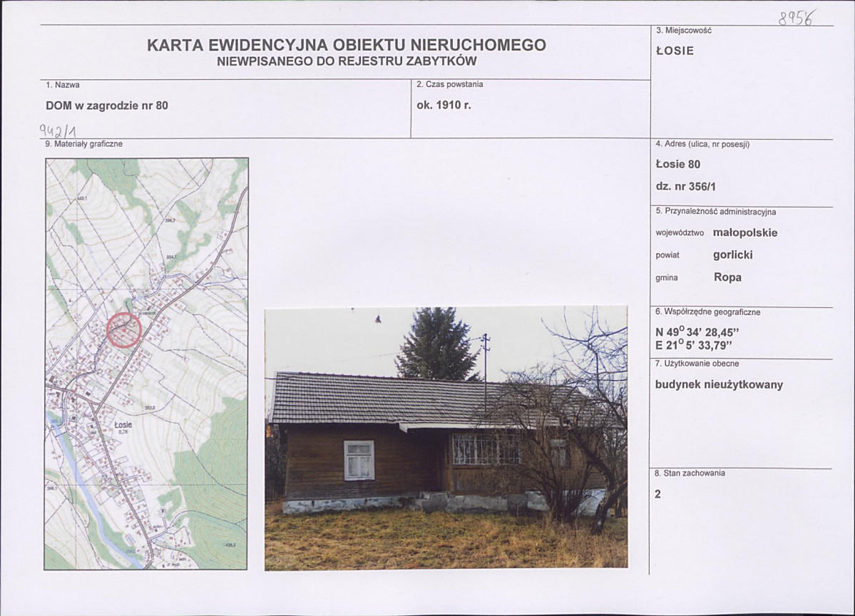 Karta obiektu niewpisanego do rejestru, skan nr 1